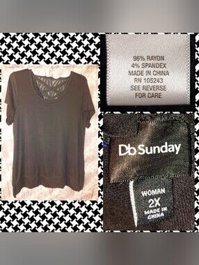DB Sunday brand Black Soft Knit Top w/Back Lattice Detail Sz 2X(18/20)